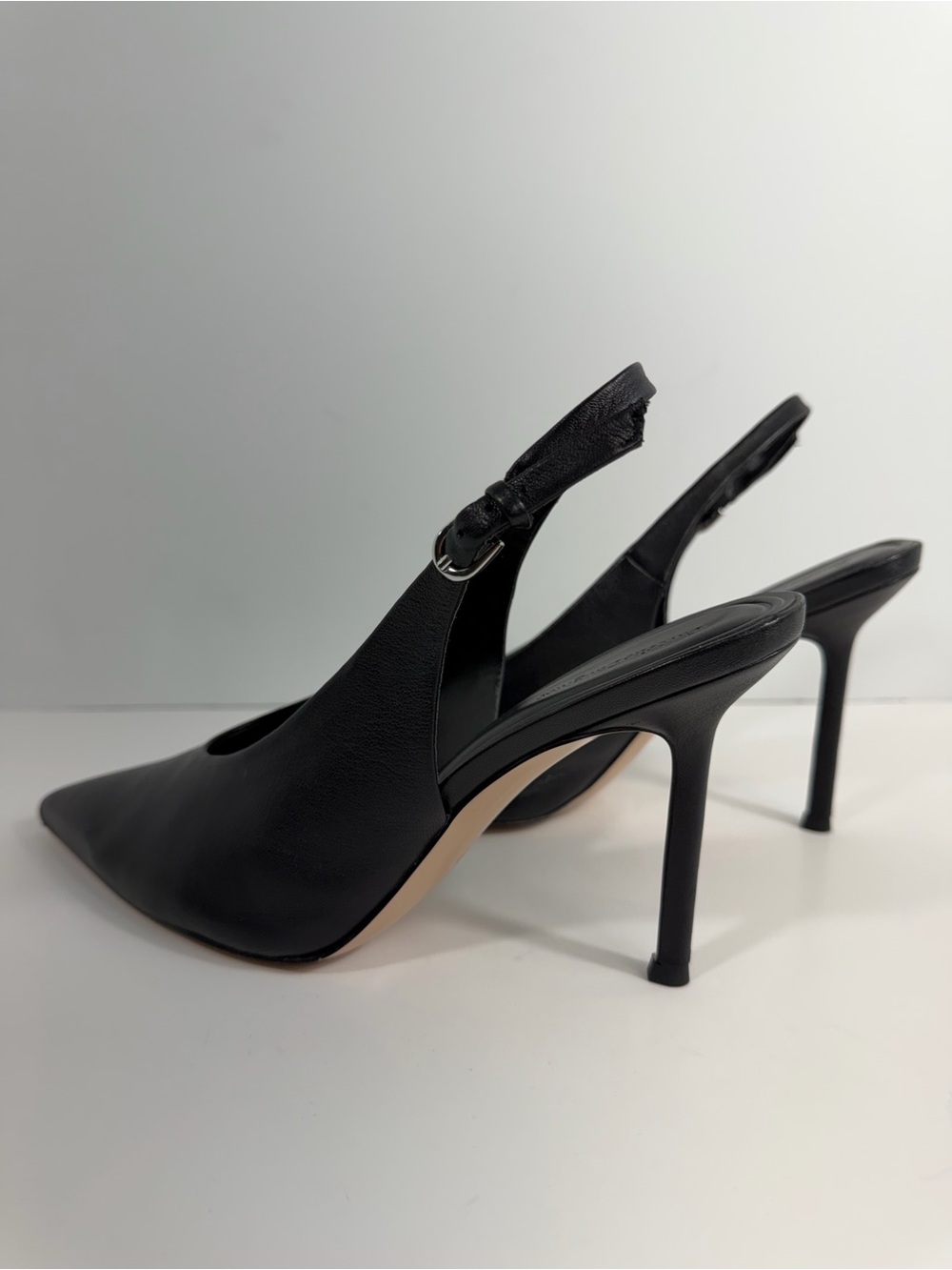 Favorite Daughter Black Leather Remy Pointed Toe Slingback Heels Pump 8 - Picture 6 of 12